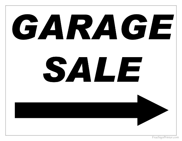 Printable Garage Sale Sign with Right Arrow
