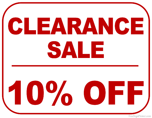 Printable 10 Percent Off Clearance Sale Sign