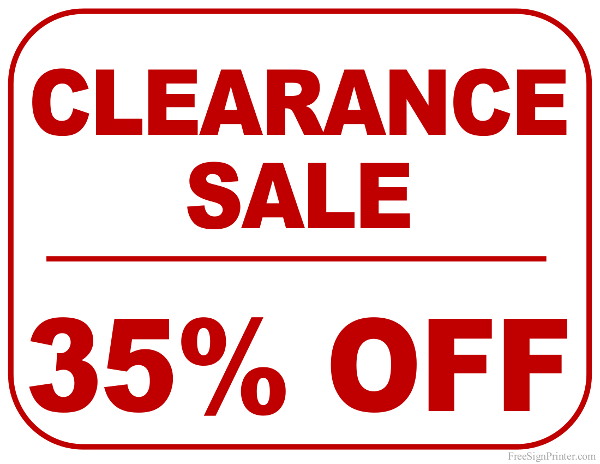 Printable 35 Percent Off Clearance Sale Sign