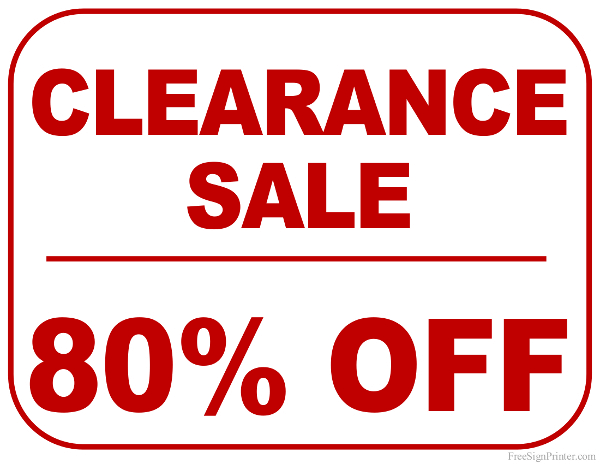Printable 80 Percent Off Clearance Sale Sign