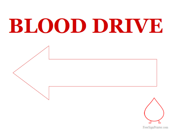 Printable Blood Drive with Arrow Pointing Left Sign