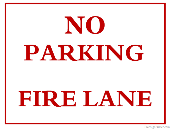 Printable No Parking Fire Lane Sign