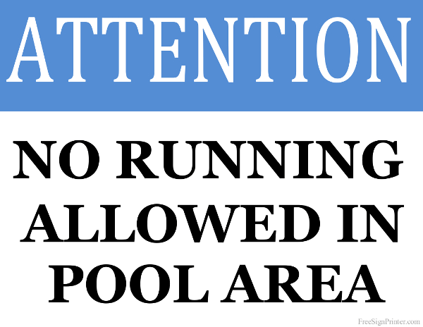 Printable No Running Allowed in Pool Area Sign