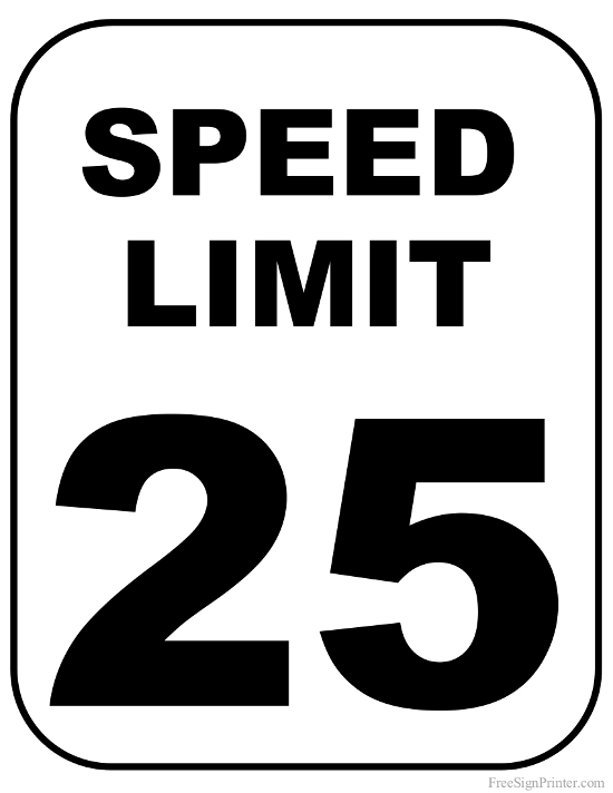 Printable 25 MPH Speed Limit Sign