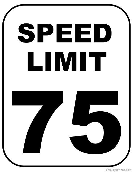 Printable 75 MPH Speed Limit Sign