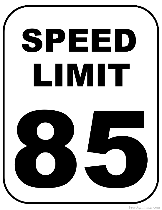 Printable 85 MPH Speed Limit Sign