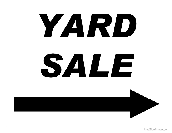 Free Printable Yard Sale Sign with Right Arrow