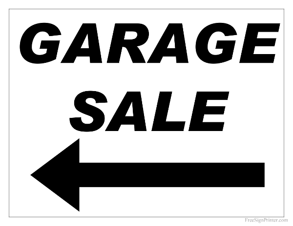 Printable Garage Sale Sign with Left Arrow