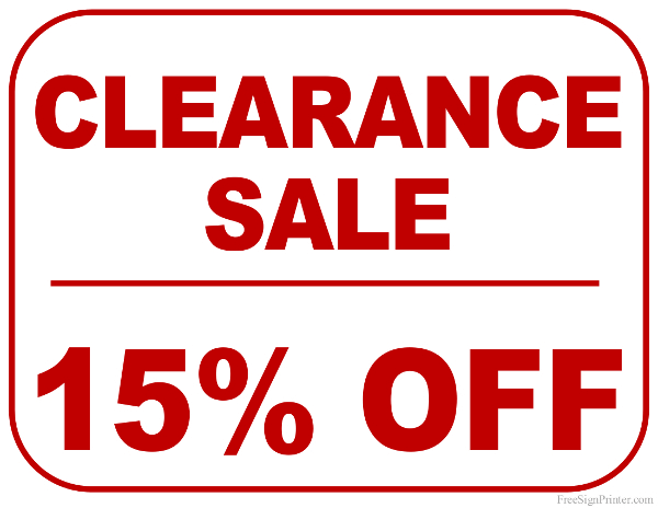 Printable 15 Percent Off Clearance Sale Sign