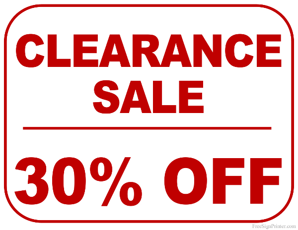Printable 30 Percent Off Clearance Sale Sign
