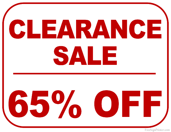 Printable 65 Percent Off Clearance Sale Sign