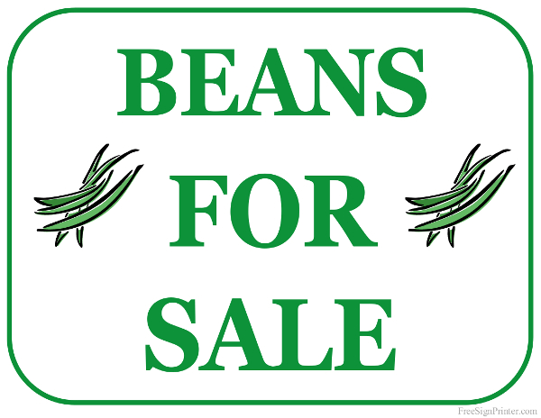 Printable Beans For Sale Sign