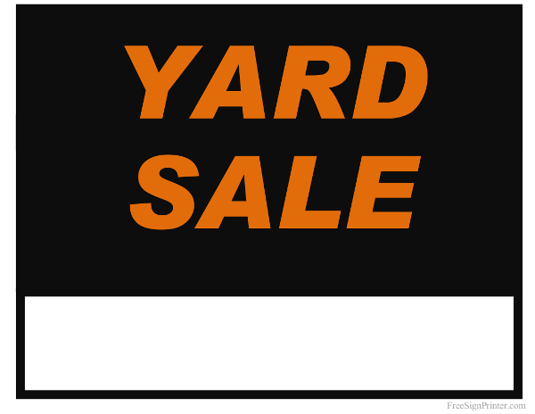 Printable Black and Orange Yard Sale Sign