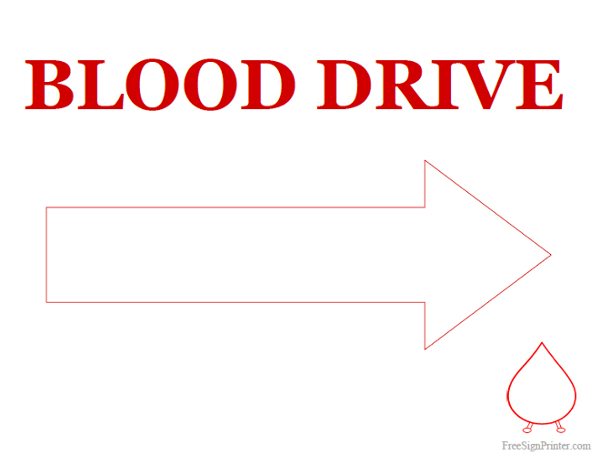 Printable Blood Drive with Arrow Pointing Right Sign