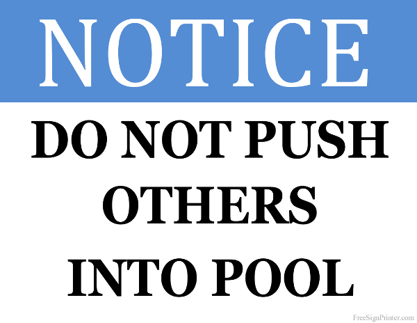 Printable Do Not Push Others into Pool Sign