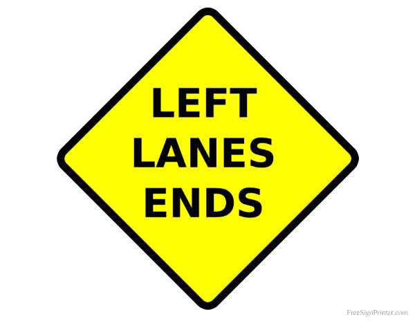 Printable Left Lane Ends Sign