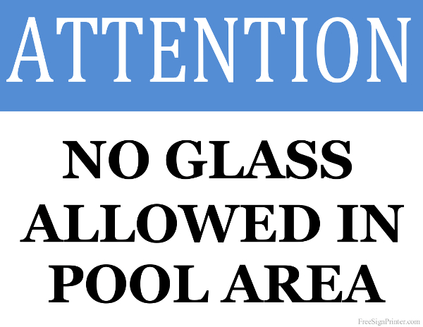 Printable No Glass Allowed in Pool Area Sign