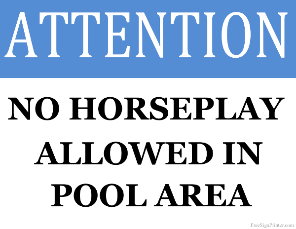 Printable No Horseplay in Pool Area Sign