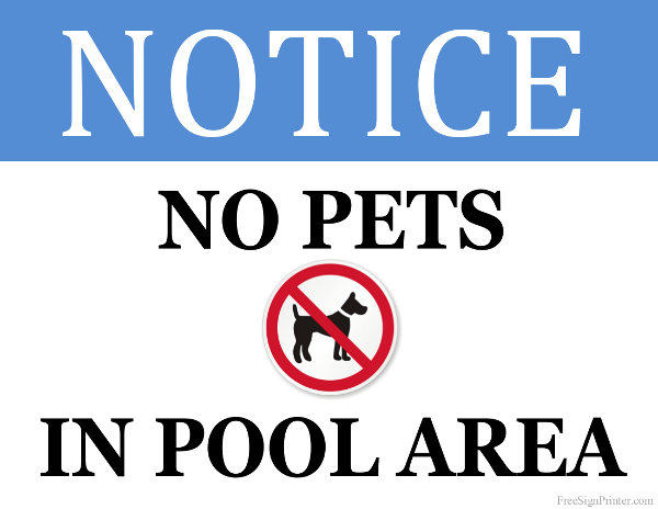 Printable No Pets in Pool Area Sign