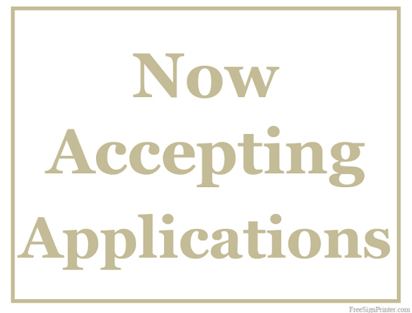 Printable Now Accepting Applications Sign