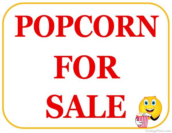 Printable Popcorn For Sale Sign