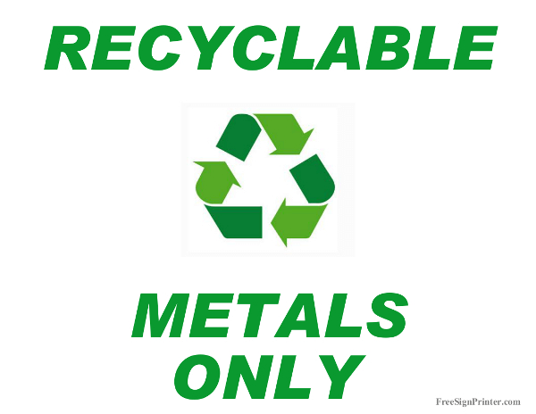 Printable Recycle Metals Only Sign