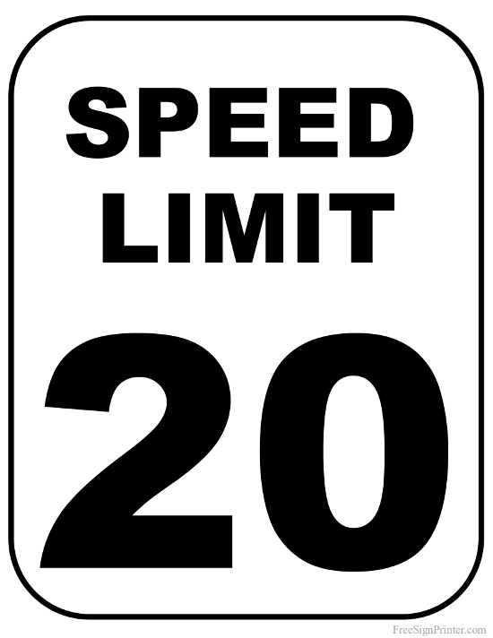 Printable 20 MPH Speed Limit Sign