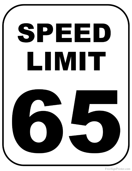 Printable 65 MPH Speed Limit Sign