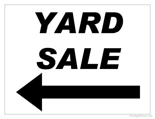 Printable Yard Sale Sign with Left Arrow